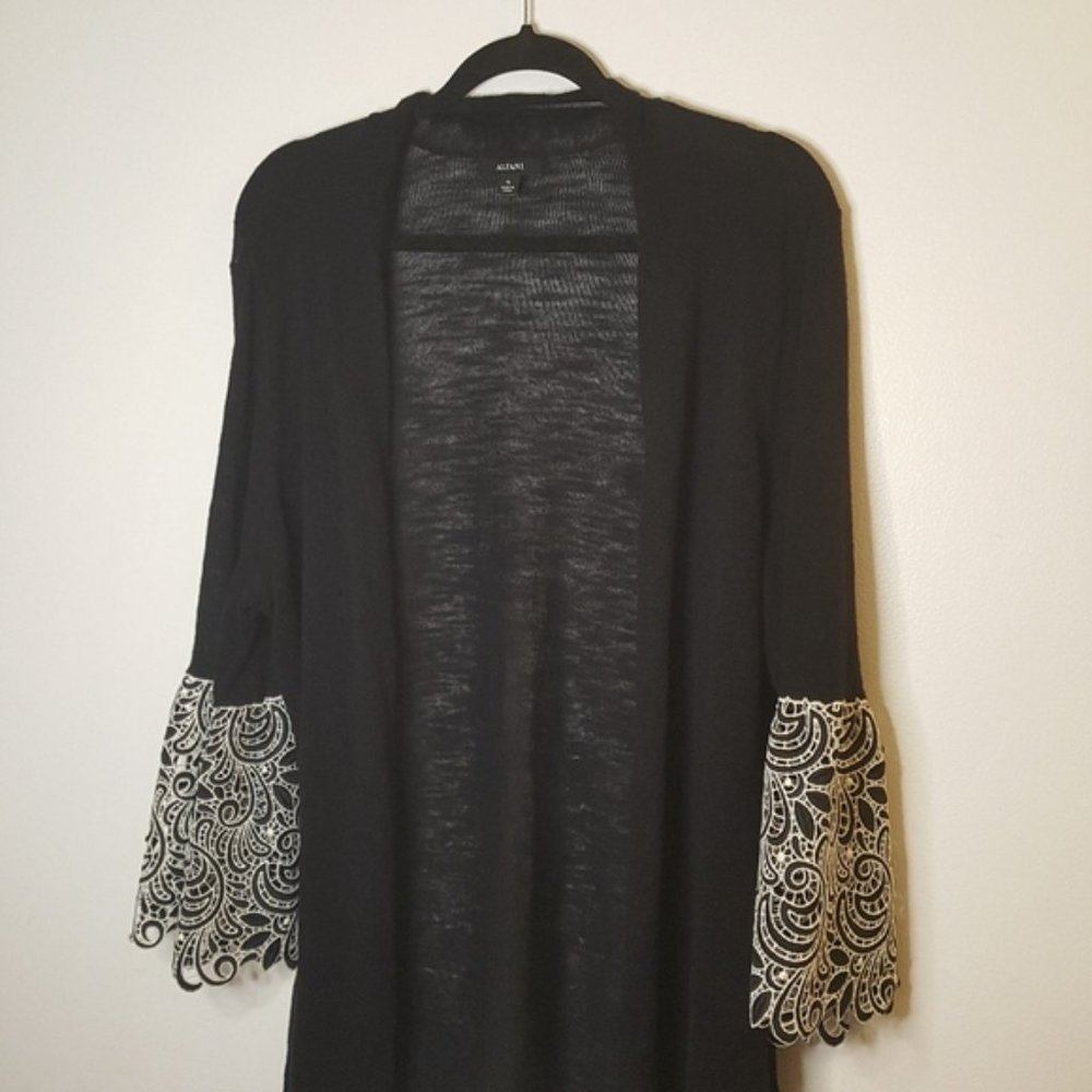 Alfani Black Cardigan with White Lace Sleeves - Picture 8 of 8